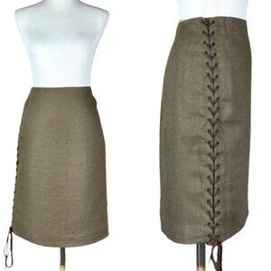 RALPH LAUREN Black Label Grommet Lace Up Linen Hemp Blend Skirt Size 8